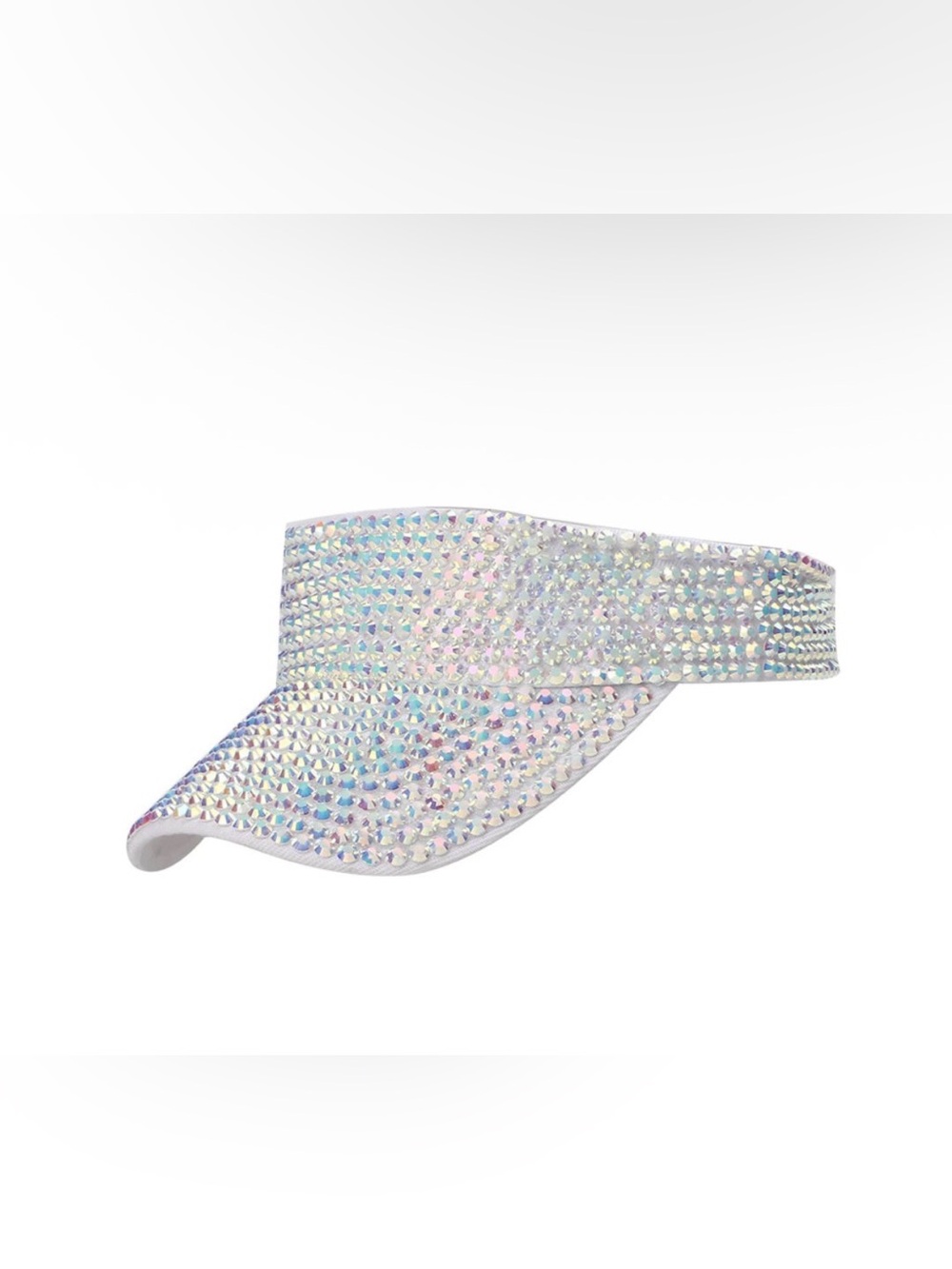 Iridescent Crystal Visor - Women's White Sparkle Sun Hat Velcro Back